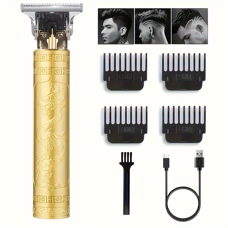 Set tondeuse luxe rechargeable pour hommes. Outils de précision pour barbe et cheveux. Design élégant métal.