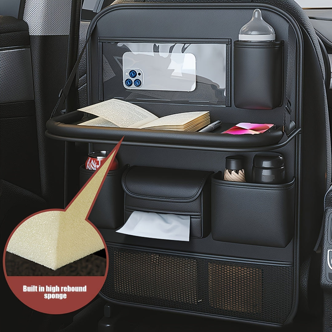 Solution de propreté et rangement pour véhicule : organisateur de siège auto en cuir PU, compact et design.