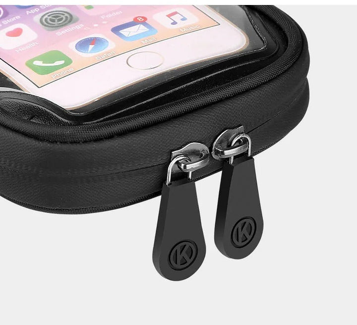 Accessoire cyclisme/motard: support téléphone étanche avec fixation guidon. Permet navigation 360° sécurisée.