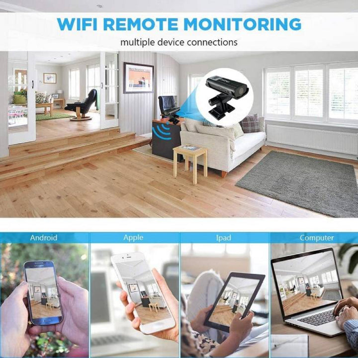 Petite caméra de surveillance sans fil pour intérieur, avec alerte de détection de mouvement sur smartphone.