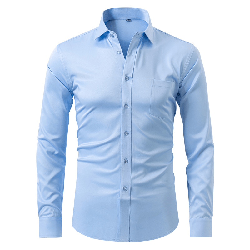 Homme en chemise extensible montrant liberté de mouvement, confort optimal garanti.