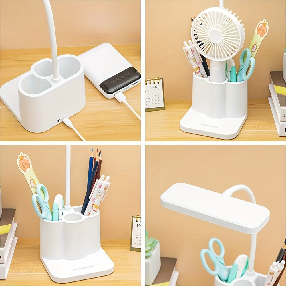 Lampe de bureau LED rechargeable avec bras flexible, 3 niveaux de luminosité et base tactile pour un usage facile.