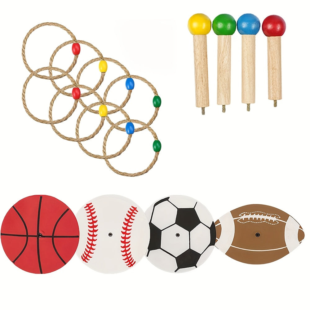 Enfants et adultes jouent au SportRing, jeu de lancer d'anneaux interactif. Activité sportive d'extérieur.