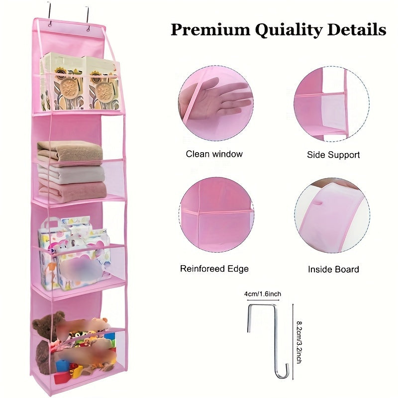 Organisateur de porte polyvalent en textile, 4 compartiments respirants pour rangement optimisé.