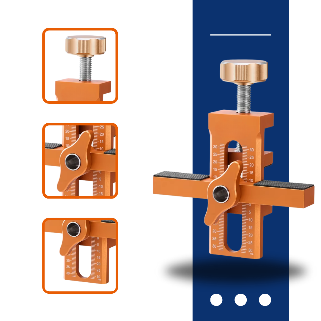 Outil de bricolage pour l'alignement rapide des portes de placard, facilitant le montage et le réglage des charnières.