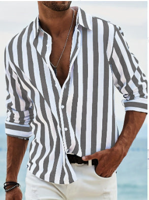 Chemise élégante homme rayée slim fit, manches longues. Style moderne sophistiqué pour le bureau.