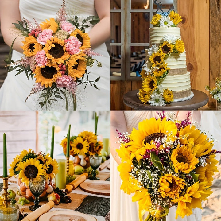 Magnifiques tournesols artificiels pour mariage, ajoutant une touche vibrante et durable à la cérémonie.