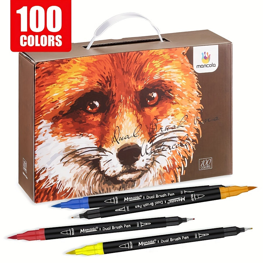Coffret organisé de 100 feutres double pointe fineliner/pinceau. Fournitures artistiques pour créatifs.