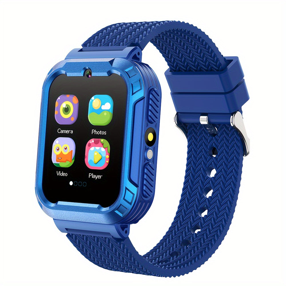 Montre connectée enfant bleue, ludique et éducative, avec jeux intégrés pour l'apprentissage. Cadeau idéal.