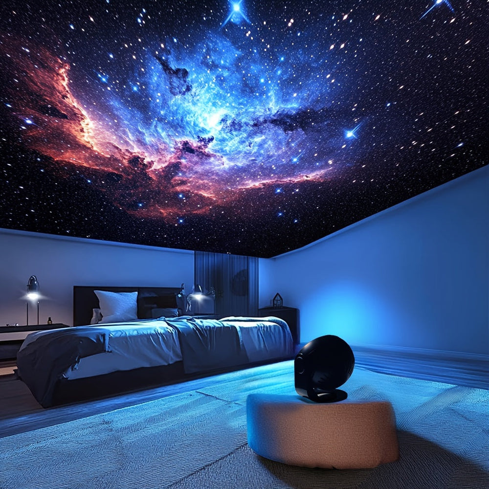 Lumière d'ambiance LED pour chambre, projetant un magnifique ciel étoilé et galaxie colorée.