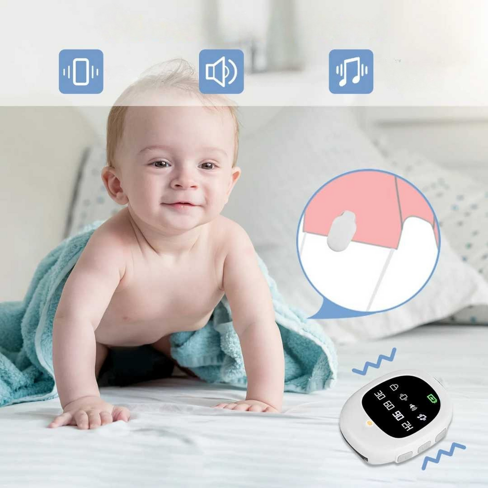 Capteur vibrations sans fil pour alarme énurésie enfant. Apprentissage propreté, nuits sereines, autonomie.