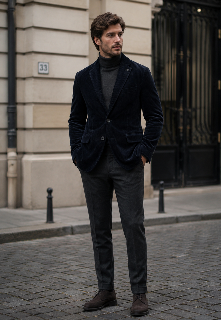 Blazer homme élégant noir, coupe moderne, parfait pour le bureau ou soirée chic. Veste polyvalente.
