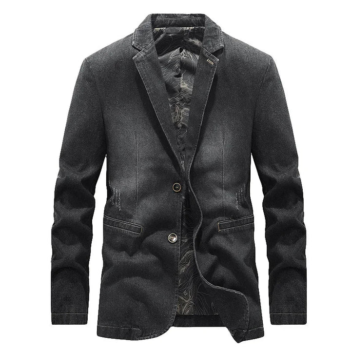 Veste homme délavée, coupe droite décontractée avec deux boutons. Style usé tendance pour la mi-saison.