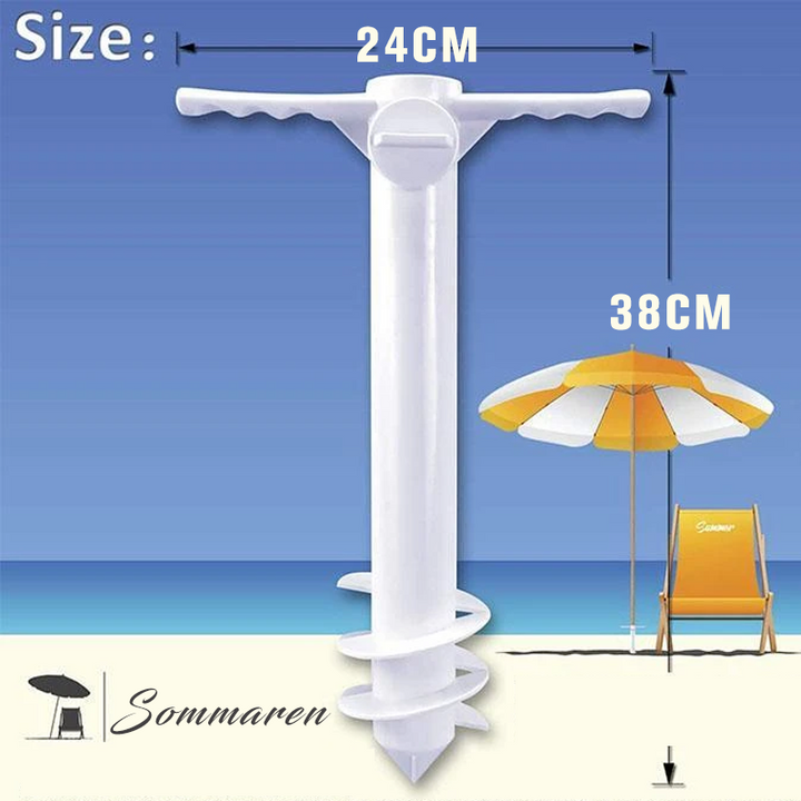Accessoire de plage, cette ancre de parasol anti-vent assure un maintien sûr et fiable dans le sable.