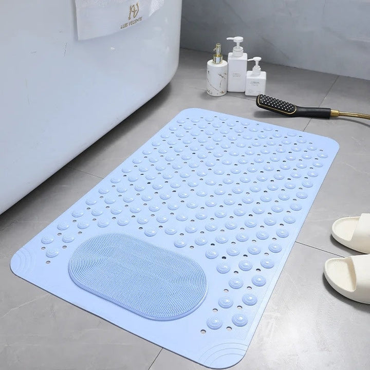 Confort et bien-être sous la douche: tapis antidérapant avec brosse de gommage pieds intégrée pour hygiène optimale.