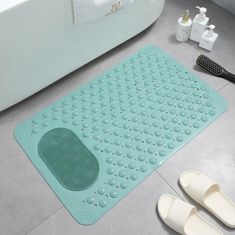 Tapis de douche sécurisé avec ventouses puissantes et gommage intégré, prévient les chutes dans la salle de bain.