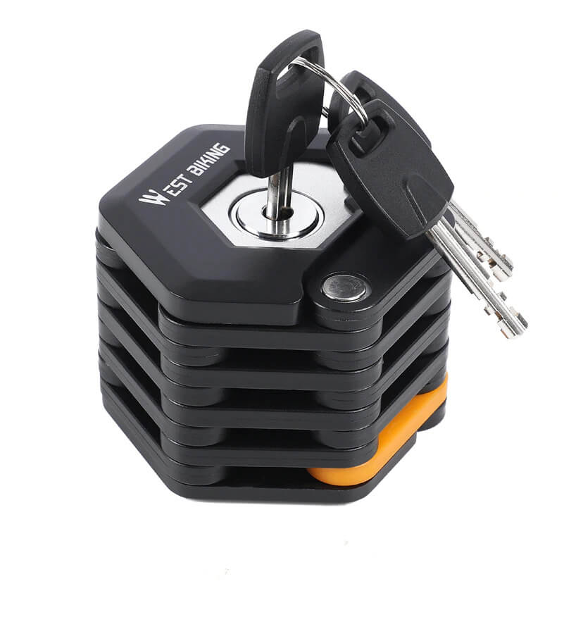 Antivol vélo pliable en acier, sécurité renforcée pour vélo et trottinette. Protection compacte et robuste.
