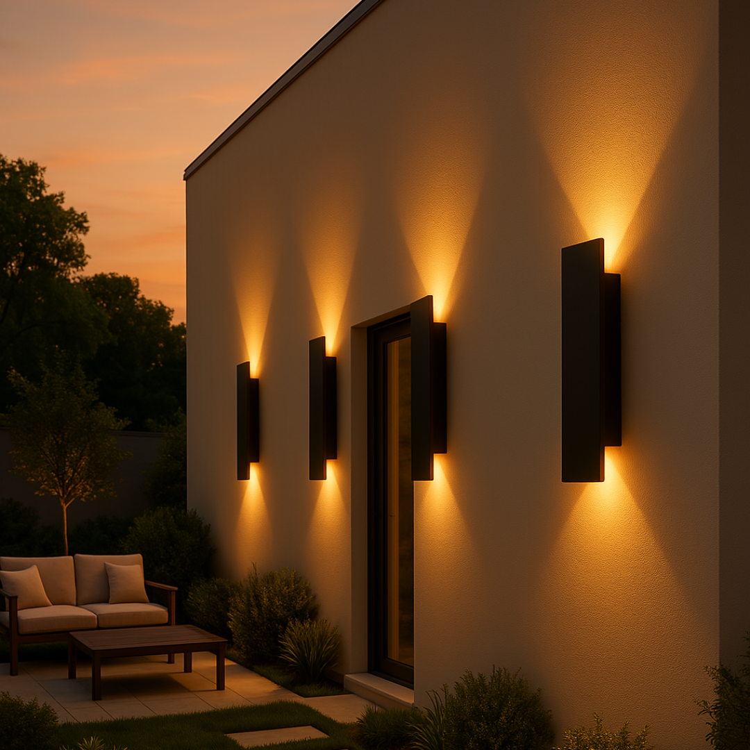 Applique murale LED extérieure minimaliste, lumière efficace pour façade, étanche IP65, en aluminium.