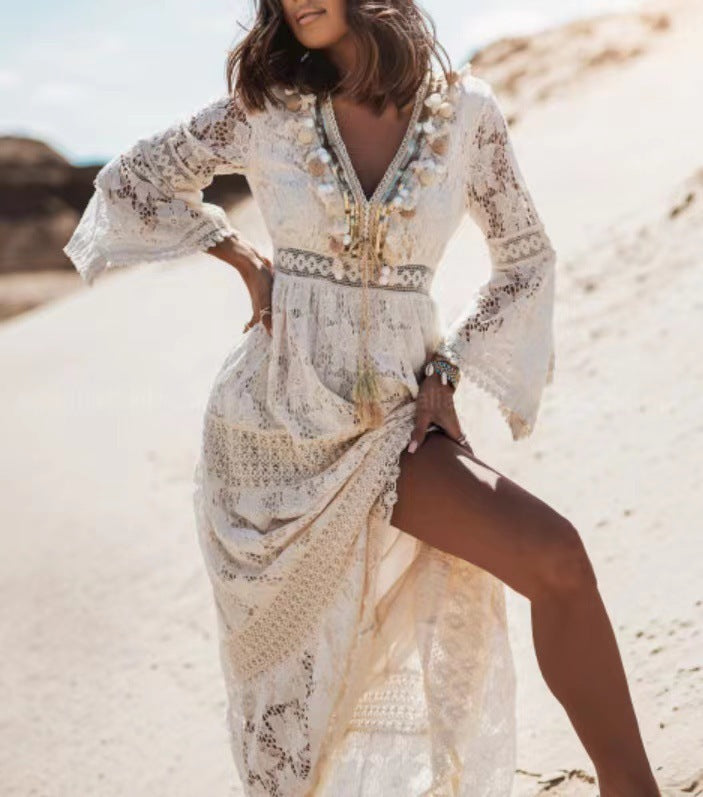 Robe maxi bohème Elvira pour femme, motif floral chic, idéale été, plage ou festival. Confort élégant.