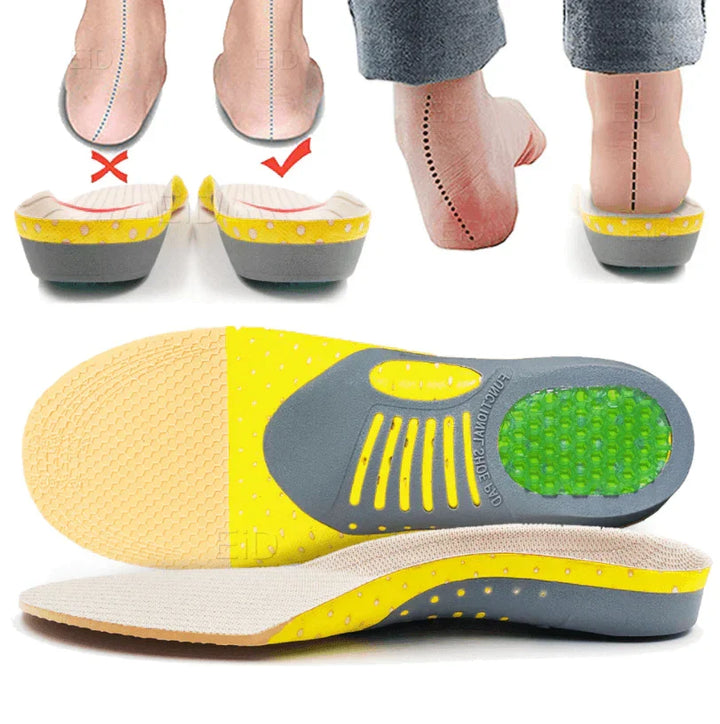 Confortables semelles orthopédiques unisexes contre pieds plats, soutien voûte et bien-être des pieds.