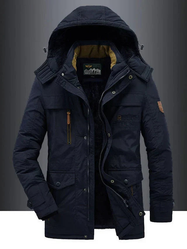 Veste parka homme à capuche, manteau chaud d'hiver. Protection élégante contre le froid pour homme.