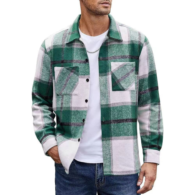 Veste à carreaux chic et polyvalente pour homme. Parfaite pour la mode automne, avec poches.
