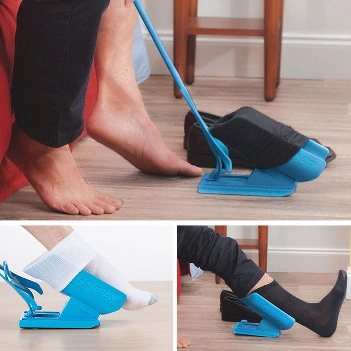 Outil innovant pour enfiler facilement des chaussettes sans se pencher, améliorant confort et autonomie.