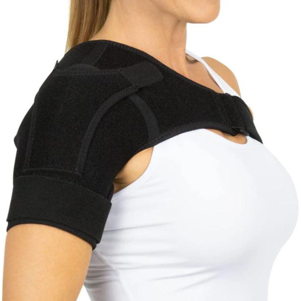Attelle d'épaule réglable offrant soutien et soulagement de la douleur pour rééducation post-blessure.