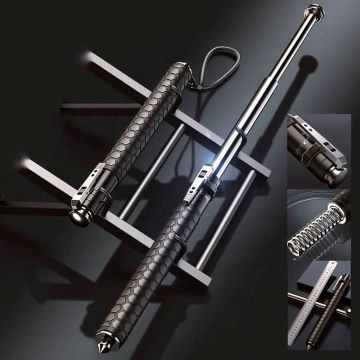 Canne télescopique de marche unisex, automatique, offrant protection personnelle discrète pour l'extérieur.