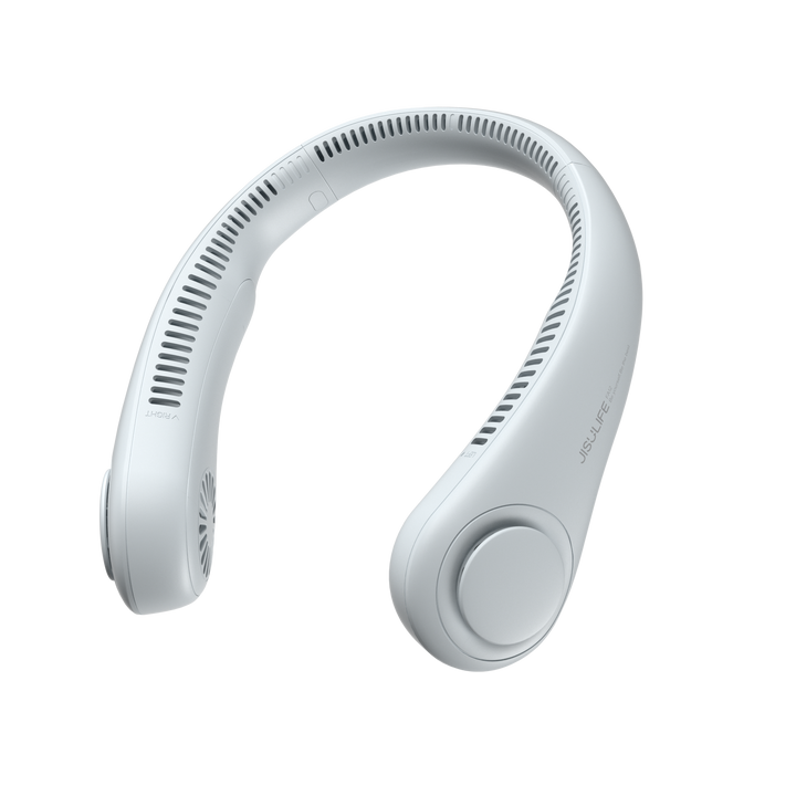 Ventilateur portable mains libres 360° sans pales. Rafraîchissement optimal pour l'été et le voyage. Rechargeable USB-C.