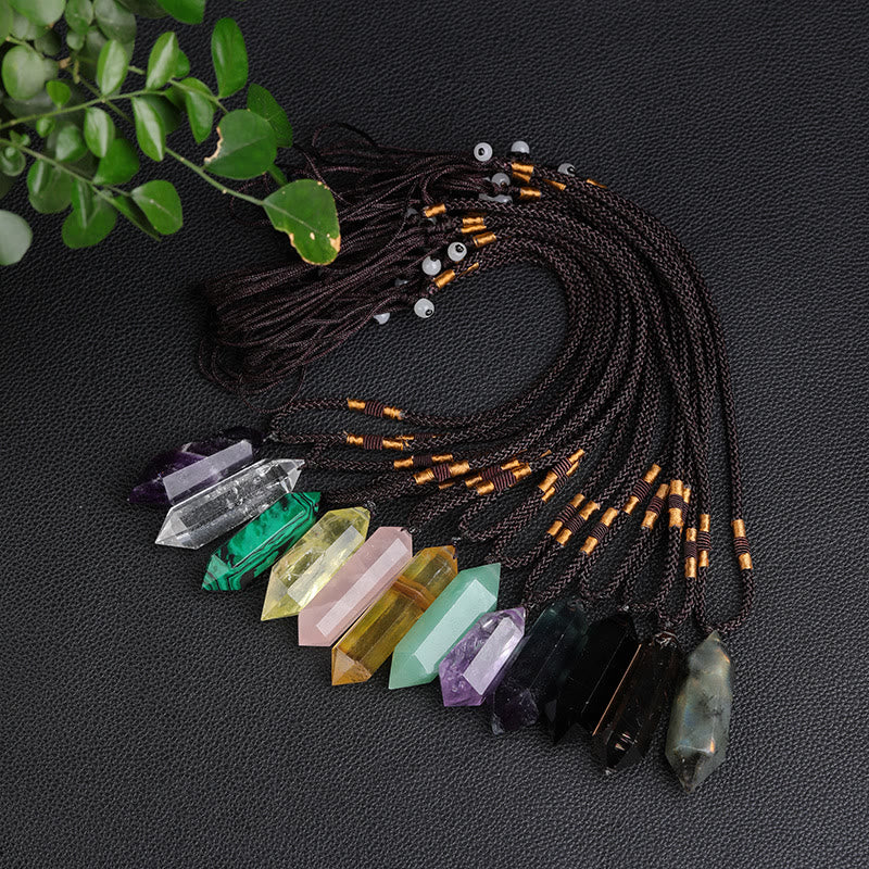 Pendentif hexagonal en cristal naturel, collier féminin, pour bien-être et spiritualité.