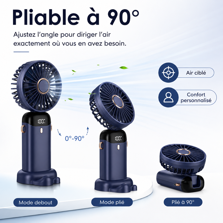Ventilateur rechargeable 5000mAh pour le voyage et le bureau. Un essentiel de l'été, puissant et silencieux.