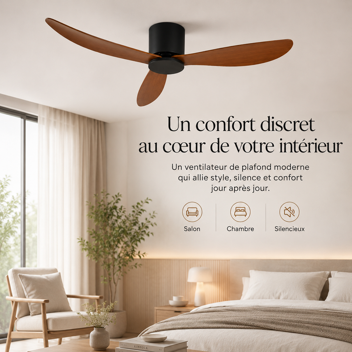 Éclairage LED et ventilateur moderne Virellona, solution 2-en-1 pour une maison stylée.