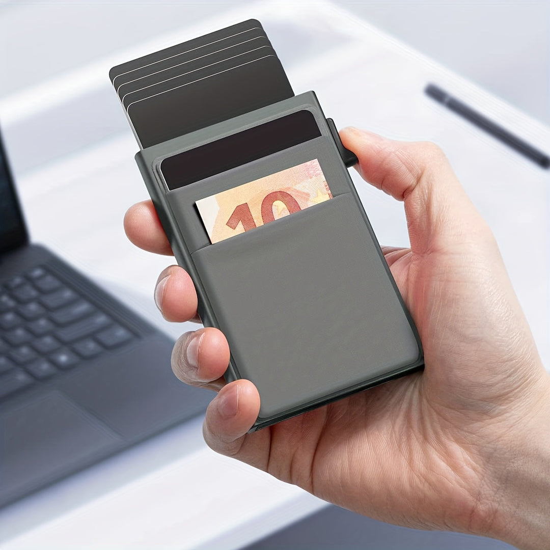 Porte-cartes métallique RFID pour hommes, protection blocage. Design fin et sécurisé pour vos cartes.