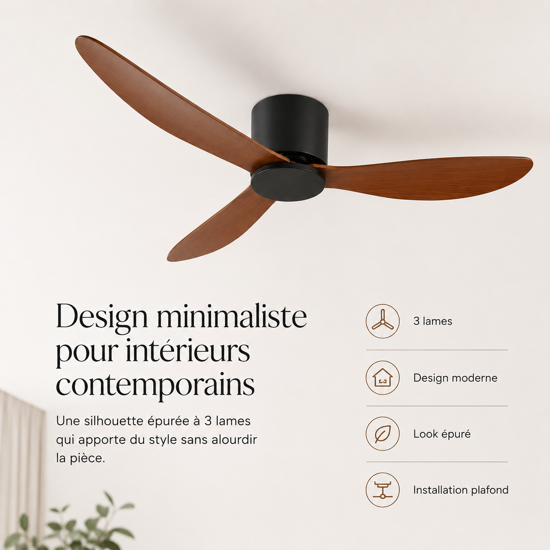 Ventilateur plafond Virellona avec télécommande, parfait pour chambre, design moderne et confort.