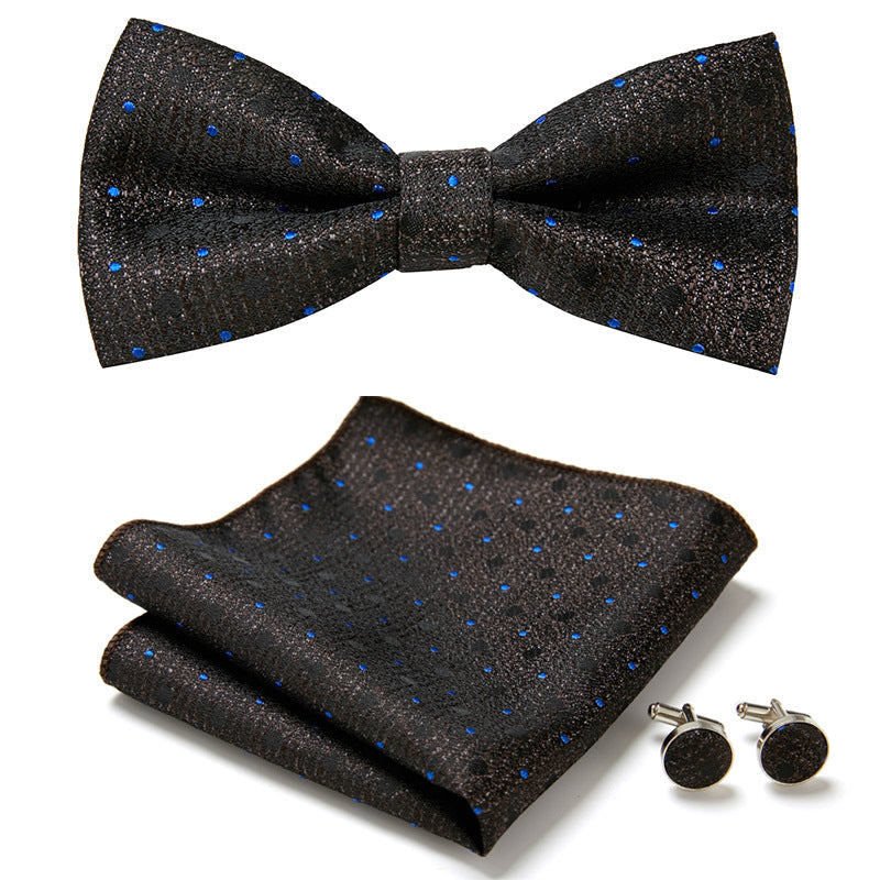 Nœud papillon homme, pochette, boutons de manchette, ensemble raffiné en polyester.