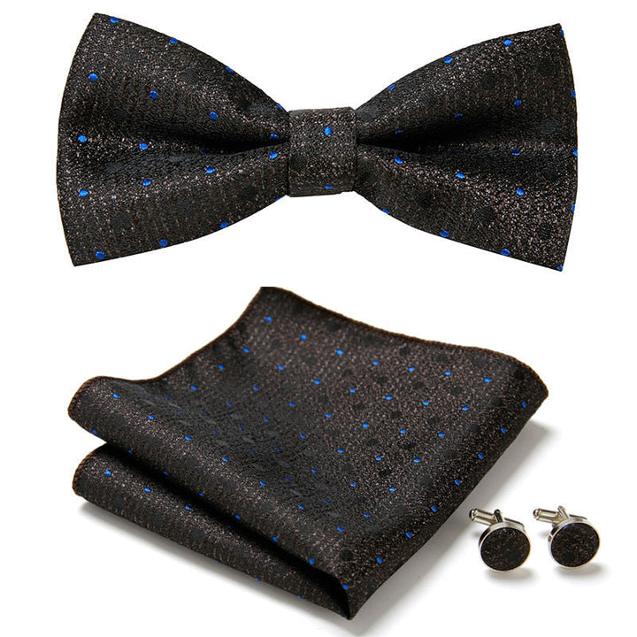 Nœud papillon homme, pochette, boutons de manchette, ensemble raffiné en polyester.