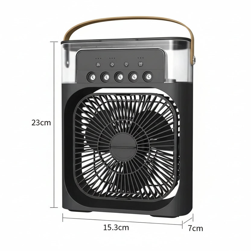 Humidificateur d'air de bureau compact et ventilateur personnel pour un refroidissement efficace.