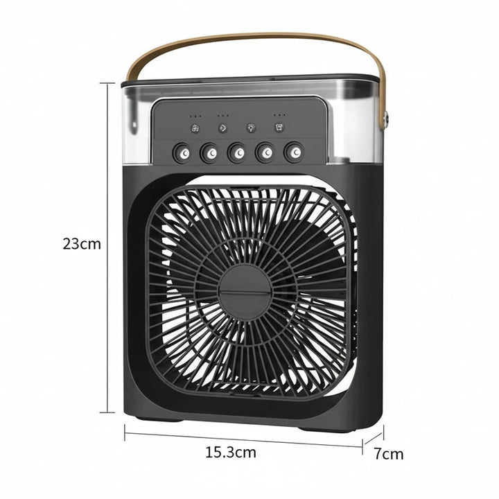 Humidificateur d'air de bureau compact et ventilateur personnel pour un refroidissement efficace.