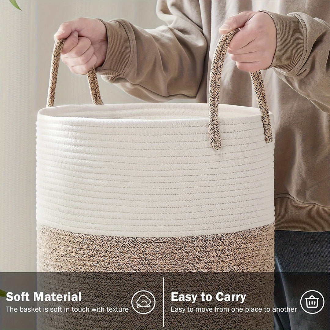 Joli panier à linge bicolore pour une organisation de maison stylée et durable.