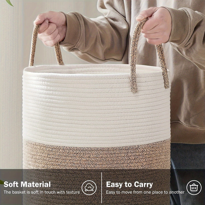 Joli panier à linge bicolore pour une organisation de maison stylée et durable.