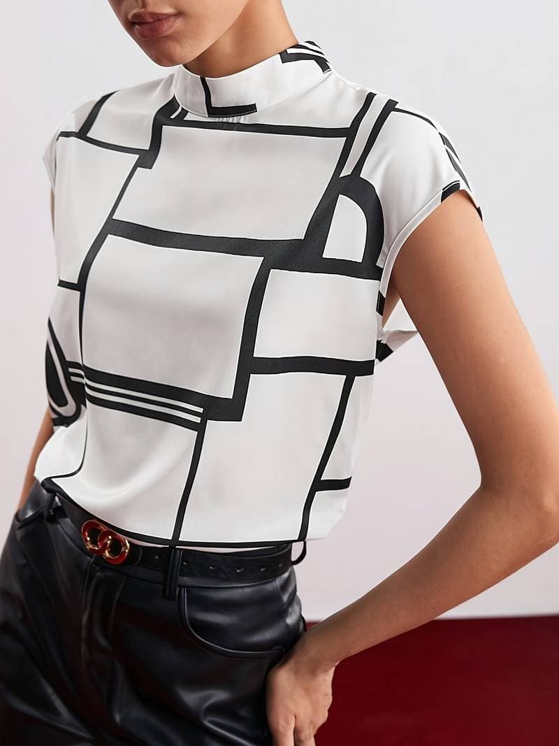 Elegant Ärmlös Blus med Geometriskt Mönster