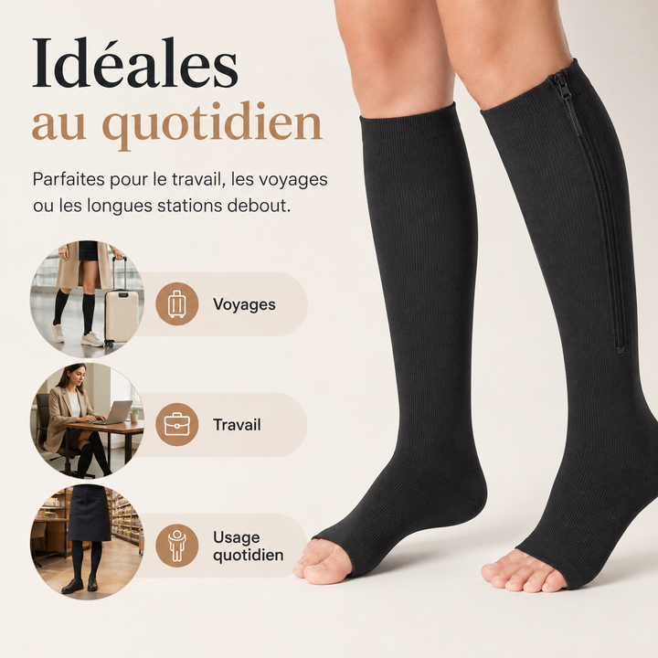 Chaussettes de compression anti-fatigue pour hommes et femmes, améliorant la circulation veineuse et soulageant les jambes.