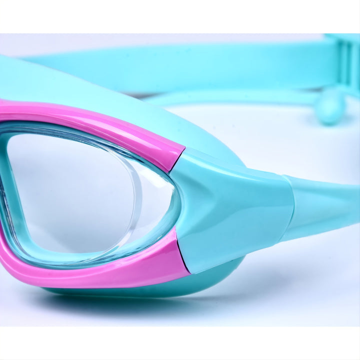 Lunettes natation enfant : grand cadre, silicone doux, anti-buée UV, apprendre à nager.