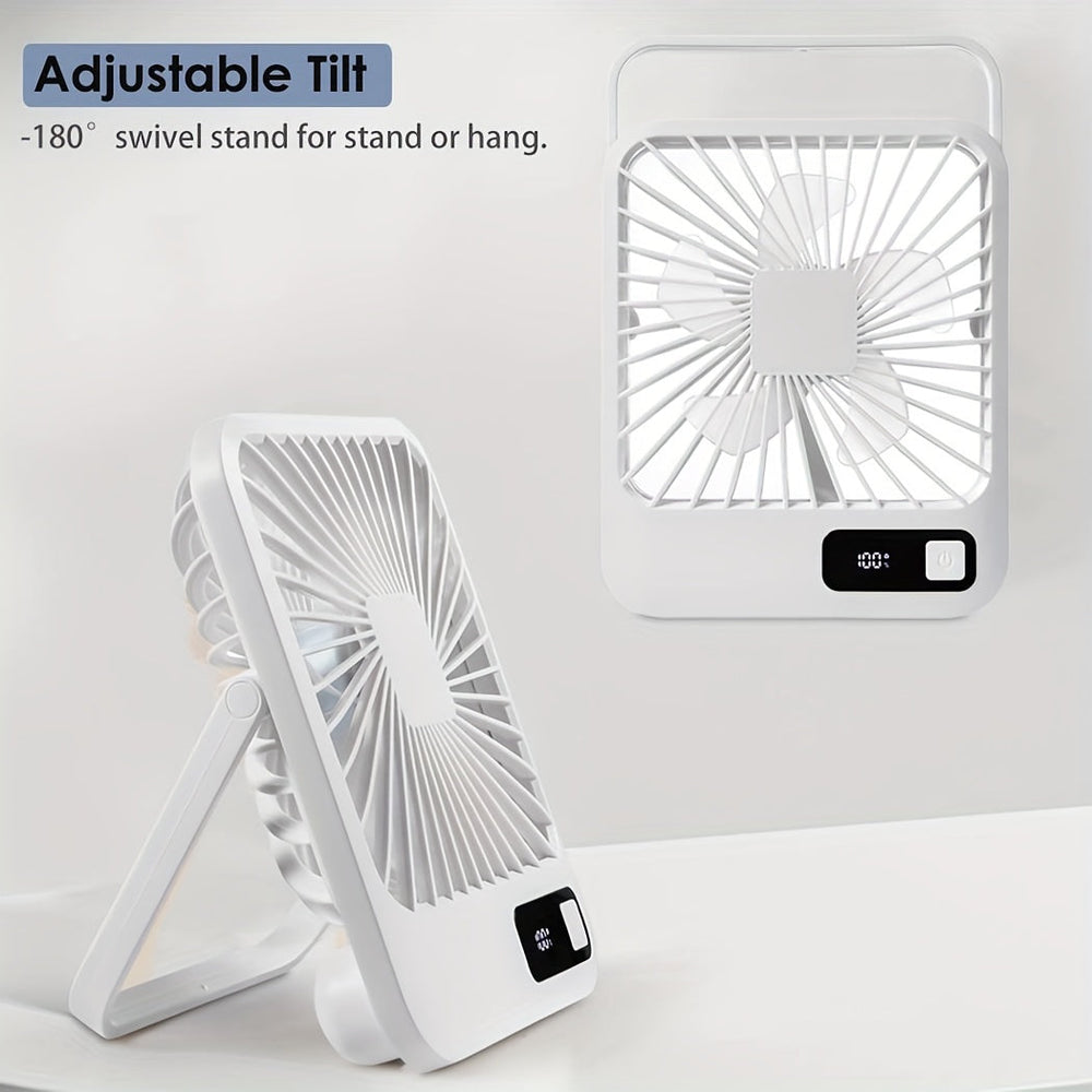 Mini ventilateur portable pliable, 5 vitesses silencieuses, rechargeable USB, pour bureau frais.