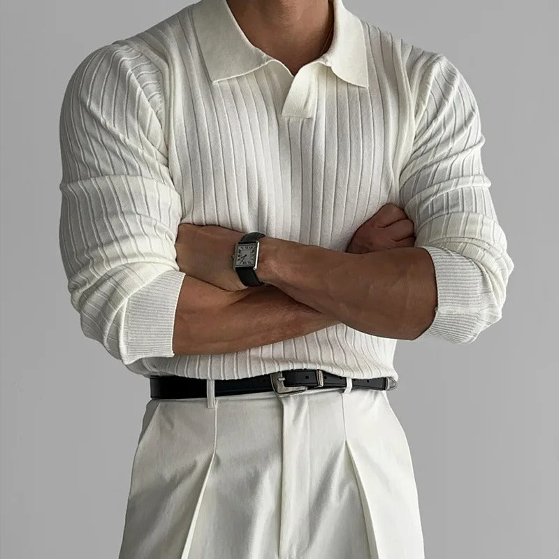 Polo homme uni doux et respirant à manches longues, parfait pour la mode masculine élégante et confortable.