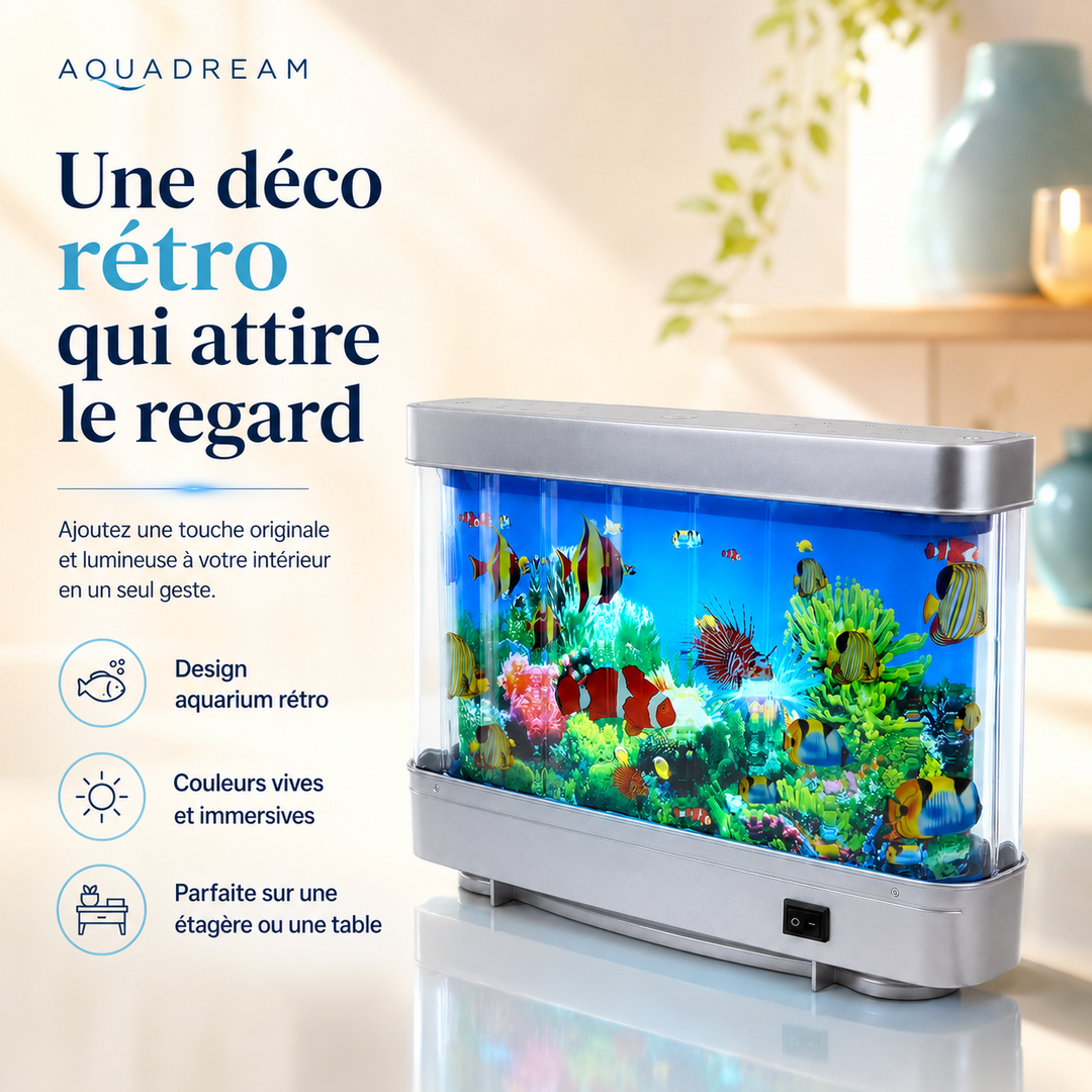 Lampe aquarium AquaDream rétro LED, poissons artificiels pour une ambiance aquatique relaxante, décoration salon.