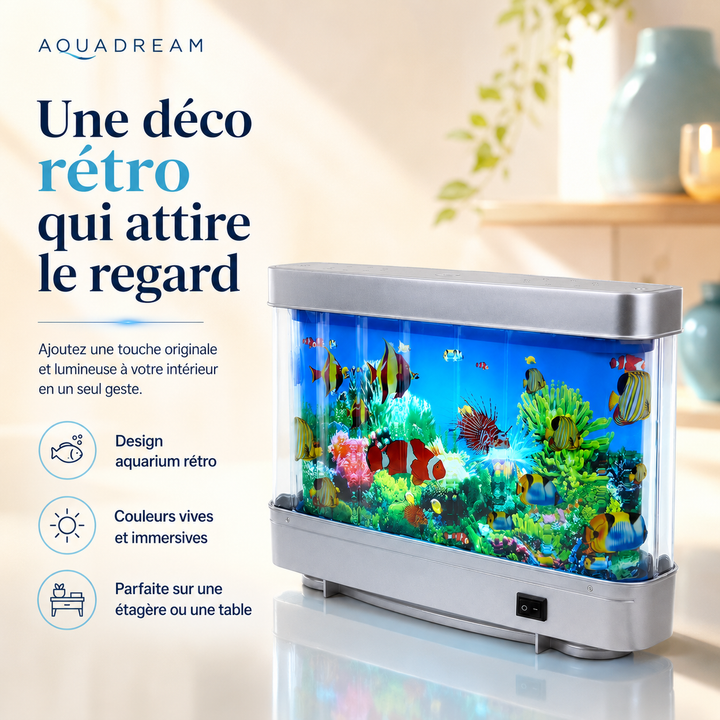 Lampe aquarium AquaDream rétro LED, poissons artificiels pour une ambiance aquatique relaxante, décoration salon.