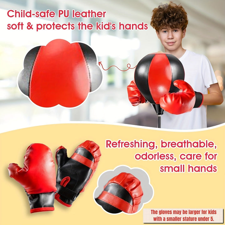 Gants de boxe pour enfants inclus avec le sac de frappe réglable, conçus pour la sécurité et le confort junior.