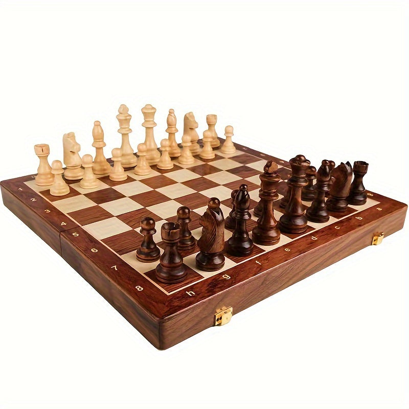 Échiquier de luxe EchelonMaster en noyer. Pièces d'échecs lestées en bois, design élégant, jeu de société.